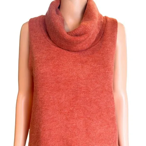 Papillon Cowl Neck Sleeveless Tunic Sweater Medium Terracotta Burnt Orange Knit - Picture 4 of 6